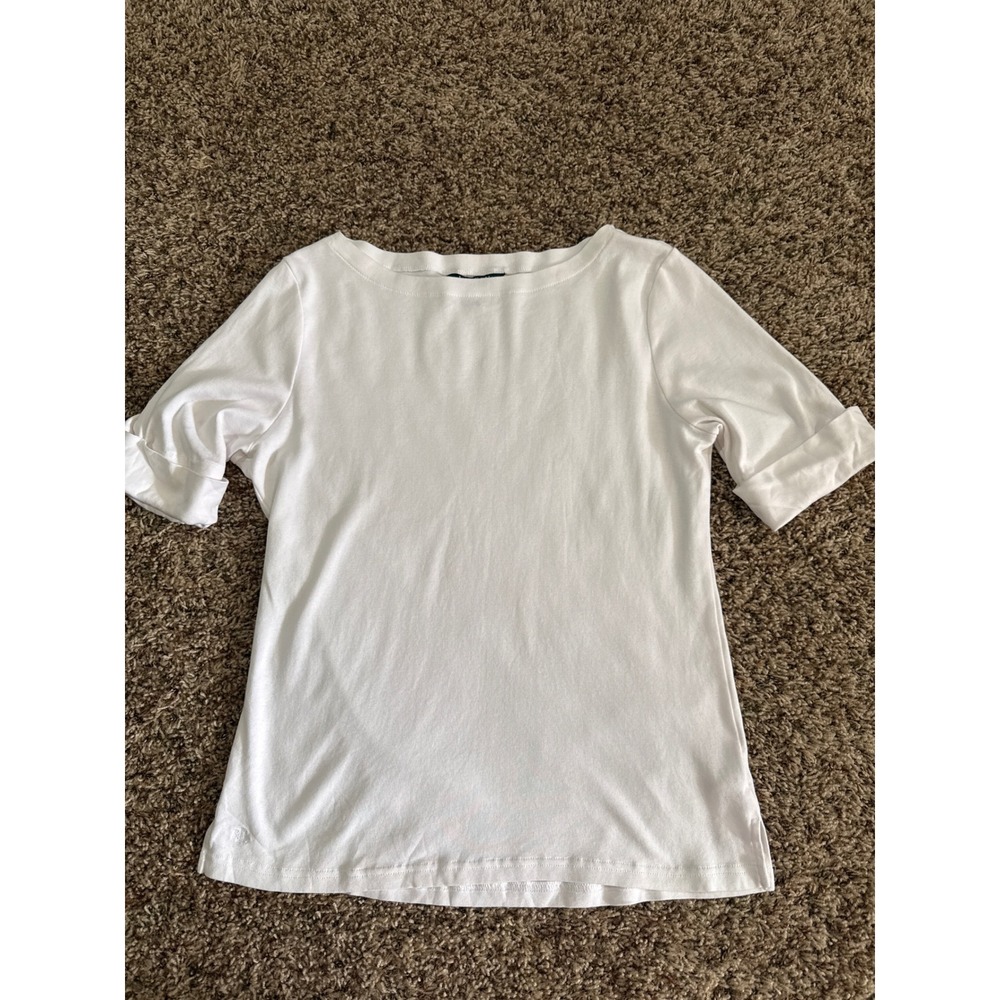 Lauren Ralph Lauren White Cotton Boat Neck Shirt XL Womens Minimalist Preppy